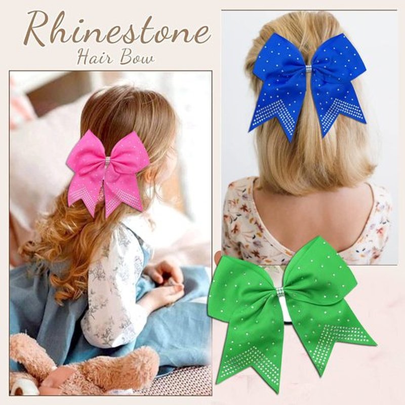 Hipcheer 12PCS 8" Rhinestones Large Cheer Hair Bows for Girls, Hand-made Grosgrain Ribbon Hair Accessories for Teen Girls Softball Cheerleader Sport (White)