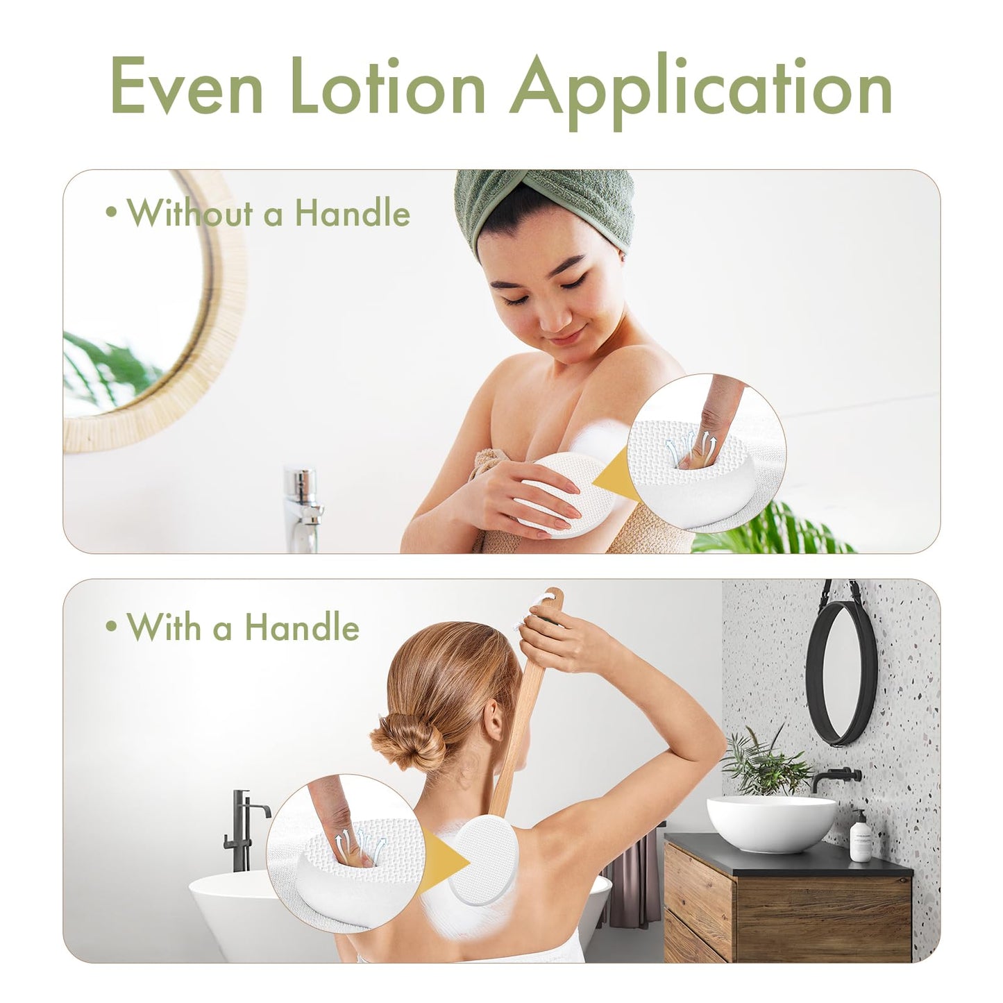 AmazerBath 6 PCS Lotion Applicator Replacement Pads, Back Sunscreen Applicator for Kids, Elderly, Women, Apply Cream Medicine Skin Cream Moisturizer Sunscreen Tanner, Handle Not Included，White