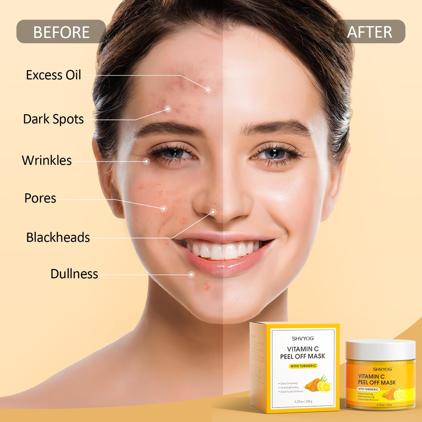 SHVYOG Calendula Peel Off Face Mask, Peel Off Mask with Vitamin C Serum & Brush (100g+30ml)