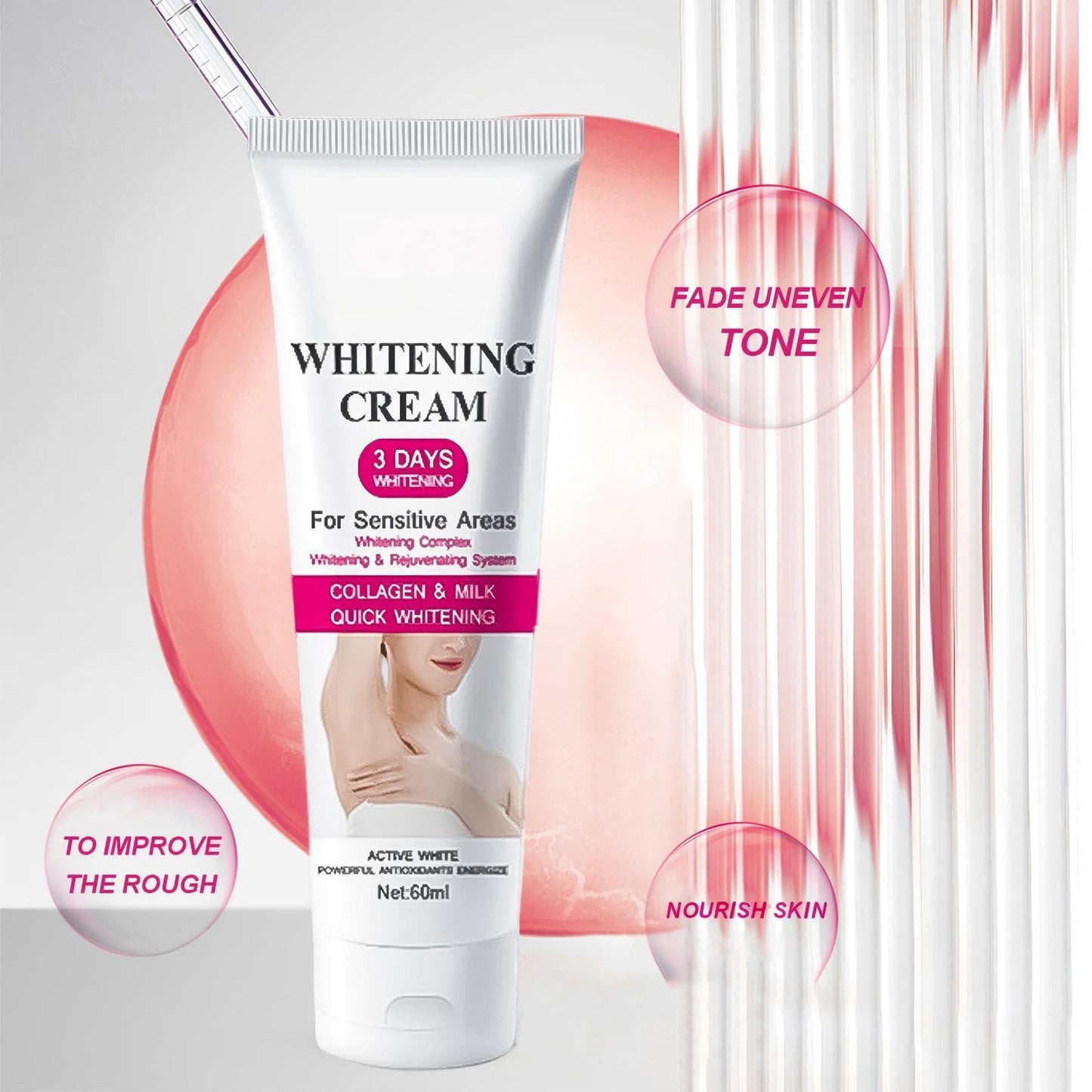 JoanofArc Skin Cream for Intimate Area Skin Bleaching Cream Whitening Cream Enriched with Collagen and Milk, Moisturizing and Hydrating Skin Lightening Cream for Underarms, Knees, Elbows
