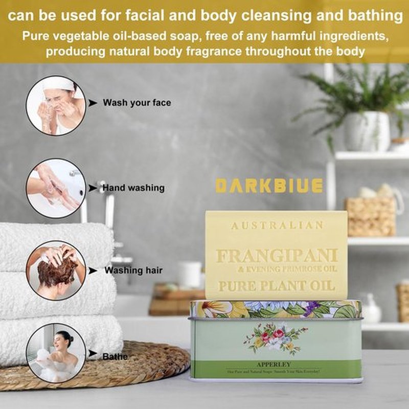 DarkBlue-Australian natural soap bar:bath soap bars;body soap bars;great scent(great fragrance smell); Cleansing well ; skin feeling soft; washing hair;shea moisture soap bars(Frangipani flower)
