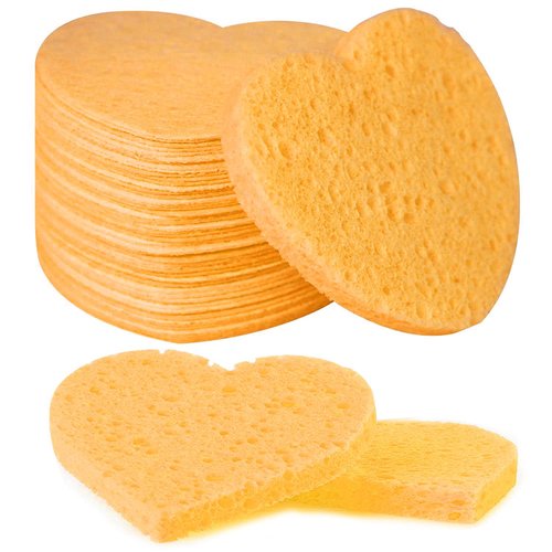 50-Count Facial Sponges Compressed, 100% Natural Cellulose Face Sponge Professional Cosmetic Spa Sponges for Face Cleansing, Exfoliating Mask, Makeup Removal for Travel and Home, Deep Yellow