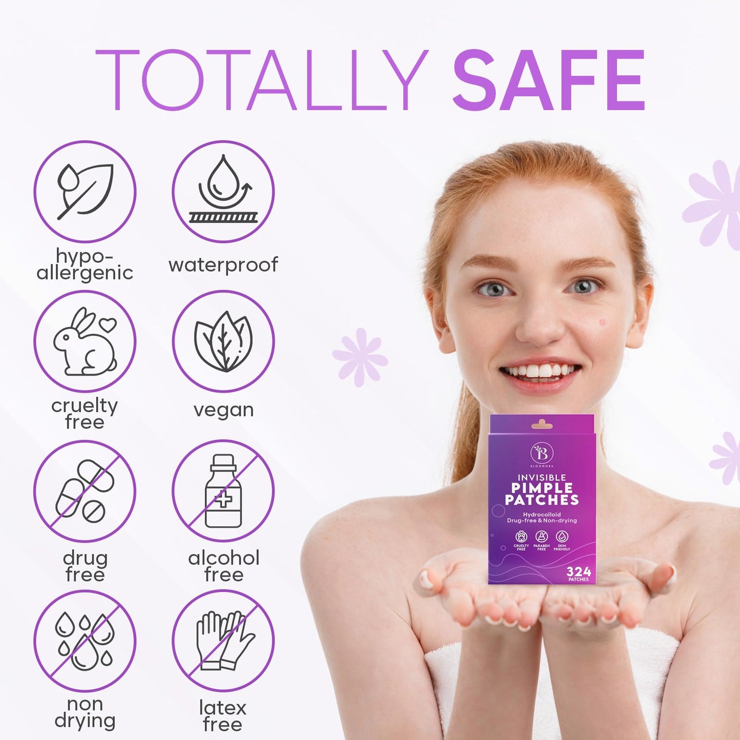BLOOMORA Invisible Pimple Patches for Face (324 Count), Zit Patches for Spot Cover, Hydrocolloid Covers Pimples, Clear (2 Sizes - S/L)