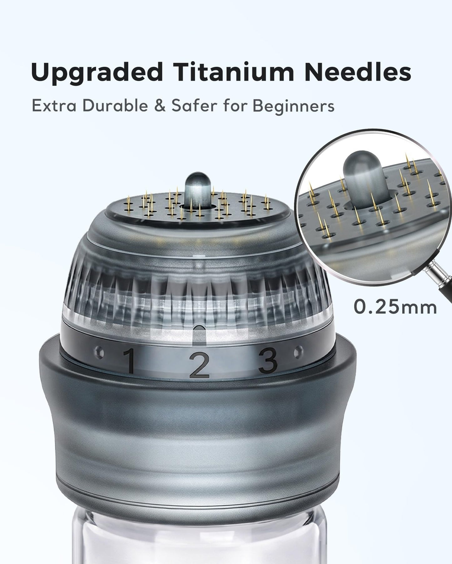 Micro Infusion Needles System Serum Applicator, 0.25mm Titanium Microneedling Derma Stamp with 2 Replacement Heads for Women and Men (Serum is Not Included)