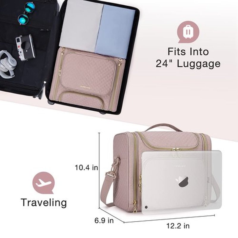 BAGSMART Travel Toiletry Bag for Women, Hanging Toiletry Bag Large Capacity Cosmetic Makeup Bag, Essentials Travel Organizer for Full Sized Toiletries and Cosmetics, Pink
