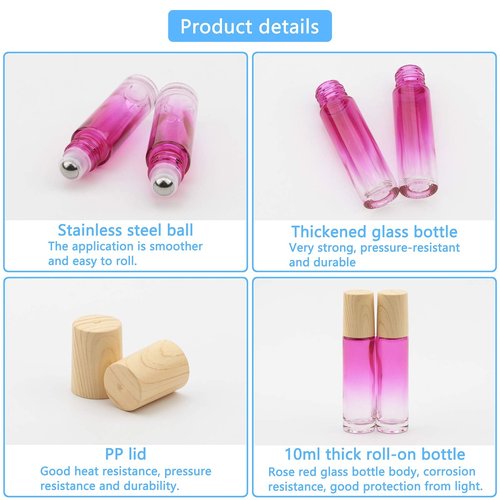 Newzoll 8 Pcs Glass Roller Bottles Essential Oils Perfume Roll on Bottles 10 ml (1/3 oz) Rose Red Gradient Rolling Bottles Vials Container for Oils Lip Balms