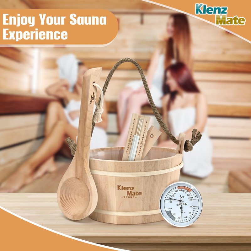 6 Pcs Sauna Accessories Kit, Wooden Sauna Bucket and Ladle Set, Handmade