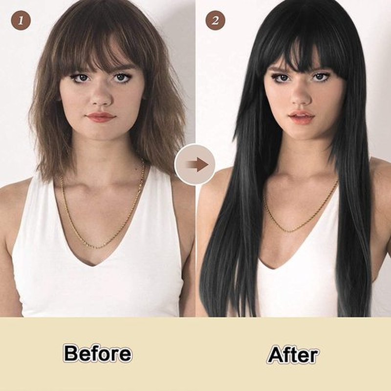 SOFEIYAN 26 inches Long Straight Wig with Bangs Red Synthetic Hair Replacement Wigs Heat Resistant Full Wig for Women Girls
