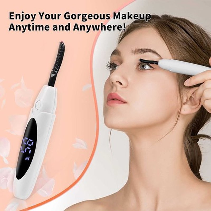 EYECURL Heated Lash Curler, Heated Eyelash Curler, Intelligent Power Off Rechargeable Electric Eyelash Curler Heated Quickly by Steel Wire for 24 Hs Long Lasting Natural Makeup - White