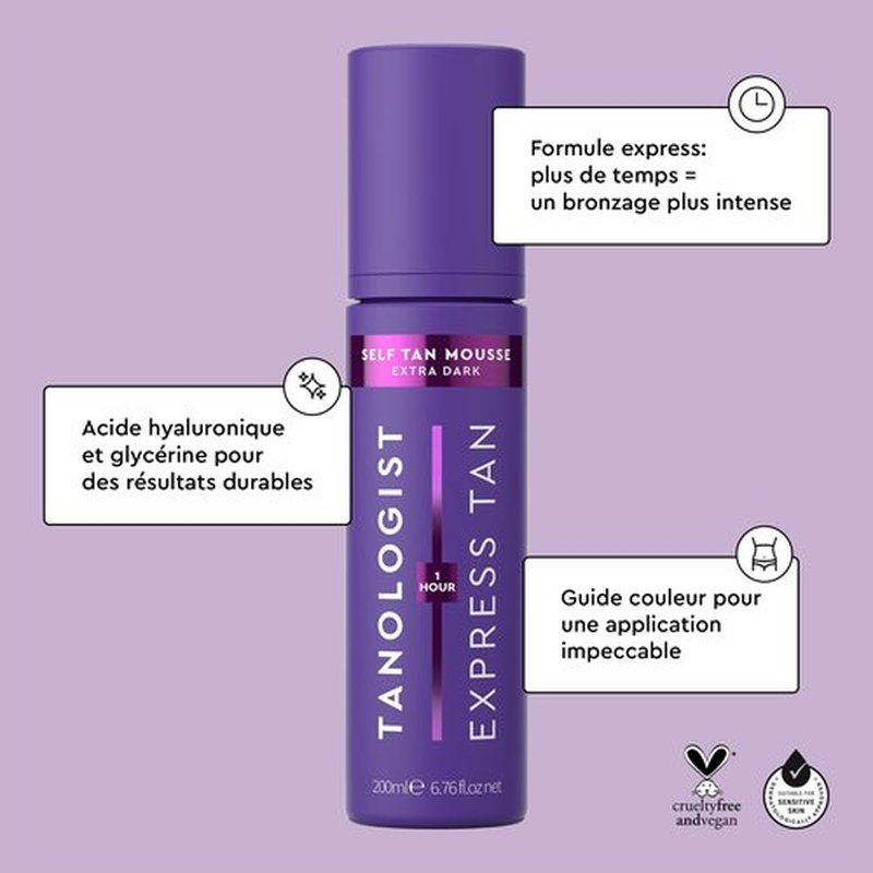 Tanologist Express Self Tan Mousse, Extra Dark - Hydrating Sunless Tanning Foam, Vegan and Cruelty Free - 6.76 Fl Oz