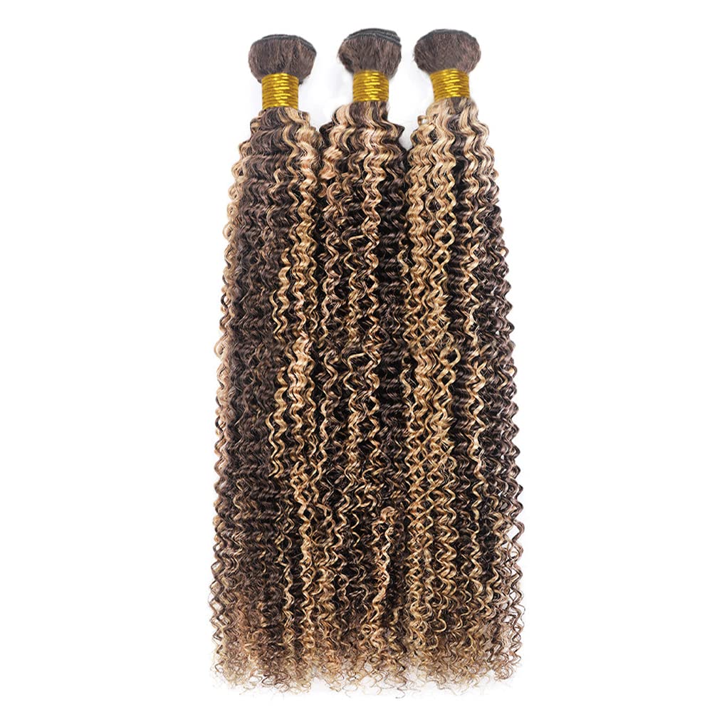 Highlight Bundles Ombre Human Hair Bundles Brown Kinky Curly Human Hair Bundles 20 22 24 inch P4/613 Human Hair Bundles Blonde Bundles Two Tone Brown Mix Blonde Bundle