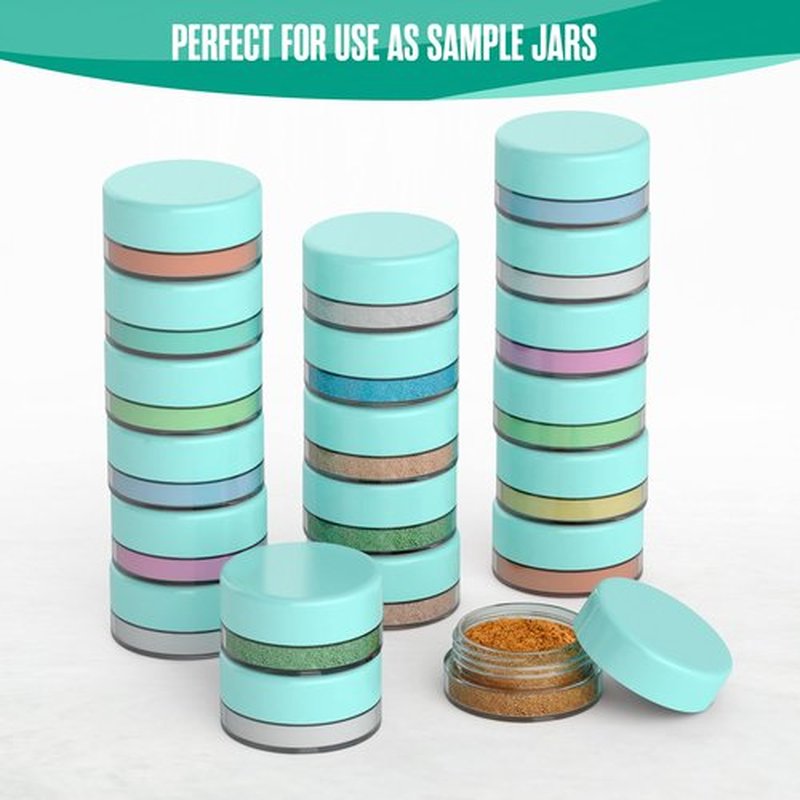 Houseables 3 Gram Jar, 3 ML, Blue, 50 Pk, BPA Free, Cosmetic Sample Empty Container, Plastic, Round Pot, Screw Cap Lid, Small Tiny 3g Bottle, for Make Up, Eye Shadow, Nails, Powder, Paint, Jewelry