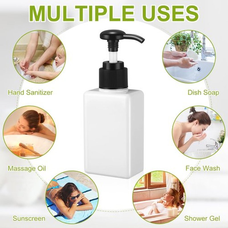 Domensi 12 Pcs 100ml /3.4 oz Pump Bottle Mini Travel Bottles Small Dispenser Bottles Plastic Pump Lotion Dispenser Empty Bottle Square Dispenser Travel Size Containers Toiletries (White)