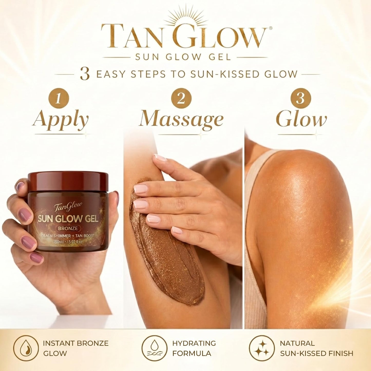 Carotene Bronze Tanning Gel, 150ml / 5.07 fl. oz, Beach Shimmer & Tan Boost with Carrot & Coconut Oil, Instant Glow Hydrating Formula for All Skin Types