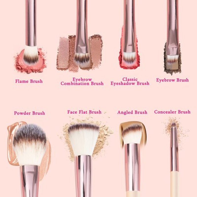8-Piece Initials Makeup Brush Set With Led Light Mirror,Travel Makeup Brush Set,Monogrammed Gifts, Personalized Women'S Creative Gifts(Pink, M)