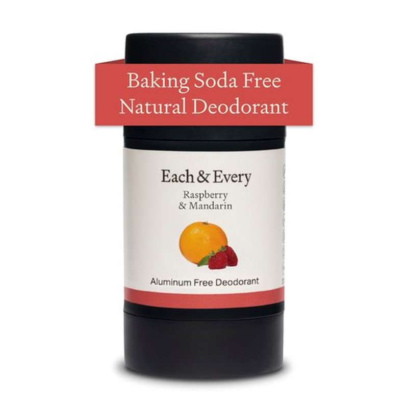 Each & Every All Natural Deodorant for Women & Men - Sensitive Skin, Plant-Based, Baking Soda & Aluminum-Free Deodorant - Clean Long Lasting 24Hr Odor Control - Raspberry & Mandarin Travel Size, 2.5oz