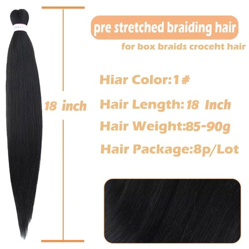 ATRAENTE Pre Stretched Braiding Hair 18 Inch 8 Packs Long Braiding Hair Prestretched For Box Braids Soft Yaki Texture Lightweight Natural For Daily Use And Holidays(18"1#)