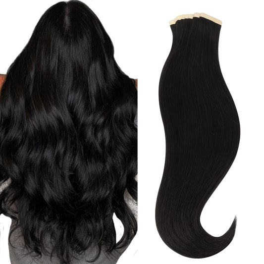 HOTBANANA Tape in Hair Extensions, 20 Inch 20pcs 50g Jet Black Tape in Hair Extensions Human Hair Tape Hair Extensions Straight Remy Human Hair Tape in Extensions