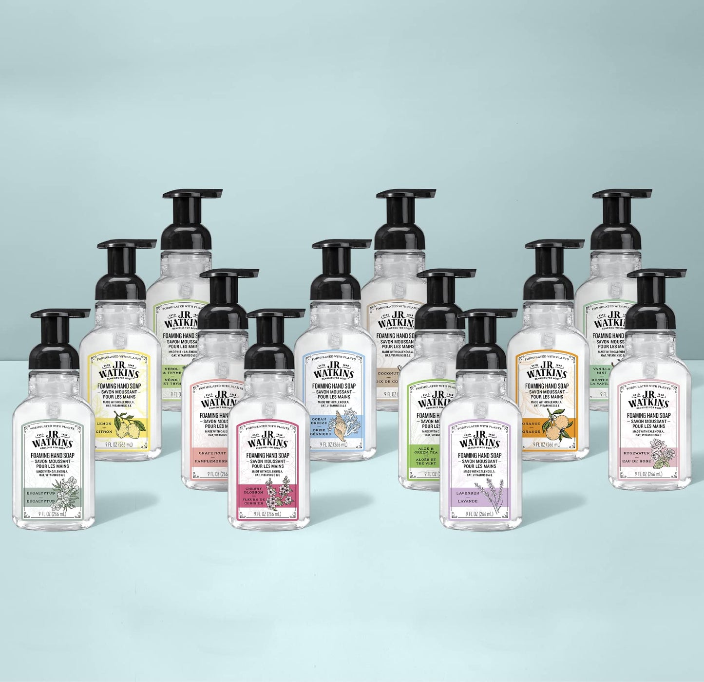 J.R. Watkins Foaming Hand Soap Pump with Dispenser, Moisturizing Hand Soap Foam, Alcohol-Free and Cruelty-Free, Use for Kitchen or Bathroom, Menthe a la Vanille/Vanilla Mint, 9 fl oz, 3 Pack