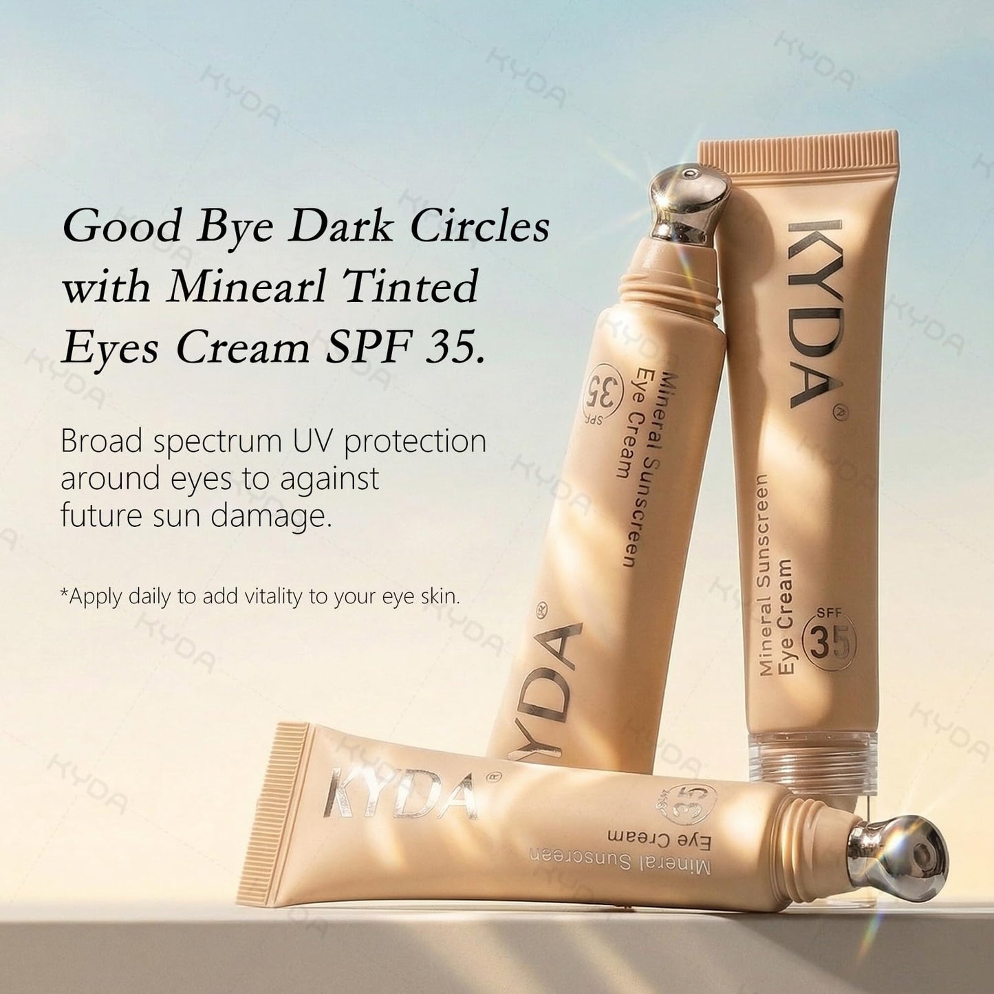 KYDA Mineral Sunscreen Eye Cream, 3-in-1 Anti-Aging Eye Cream, SPF 35, for Dark Circle and Fine Lines, Medium