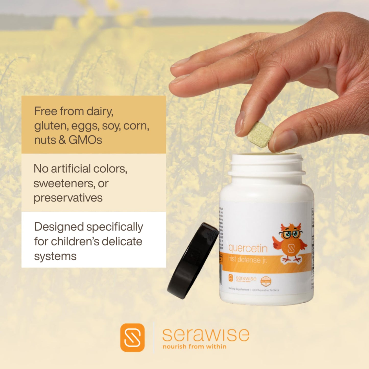 Serawise Quercetin Hist Defense Jr. By Dr. Ana Maria Temple | Natural Seasonal Support for Kids | With Quercetin, Stinging Nettle, Bromelain, NAC and Vitamin C | 60 Chewable Tablets