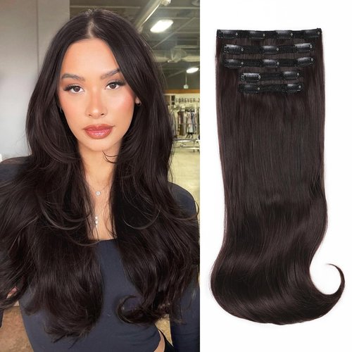 SUZYACCKR Clip in Hair Extensions For Women，Drak Brown Long Stright Layered Hair Extensions 18 inch 5PCS Hair Extension Thick Set Natural Soft Hair