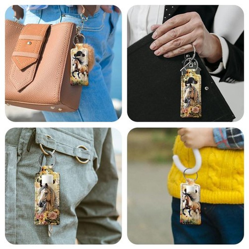 OLYCRAFT 2pcs Lipstick Holder Keychain Horse Pattern Lip Balm Holders Elastic Diving Fabric Lipstick Keychains Portable Lipstick Holder Bags Lipstick Sleeve Key Ring Holder for Lipstick Chapstick