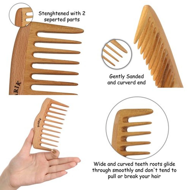 Wide Tooth Wooden Comb | Cepillo Ancho de Madera para Cabello | Natural Hairbrush | Vintage Style Hairbrush | Wood Comb for Gentle Styling | Anti-Static Hair Comb (Oval Wide Tooth)