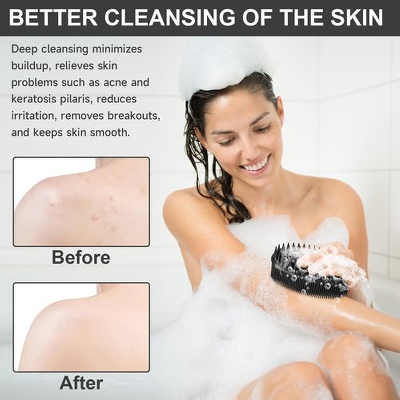 Metene Silicone Exfoliating Body Scrubber with Loop, Body Scrubber for Men and Women, Silicone Loofah for Shower, Soft Silicone Body Scrubber for Shower and Bath Skincare Routine(Black