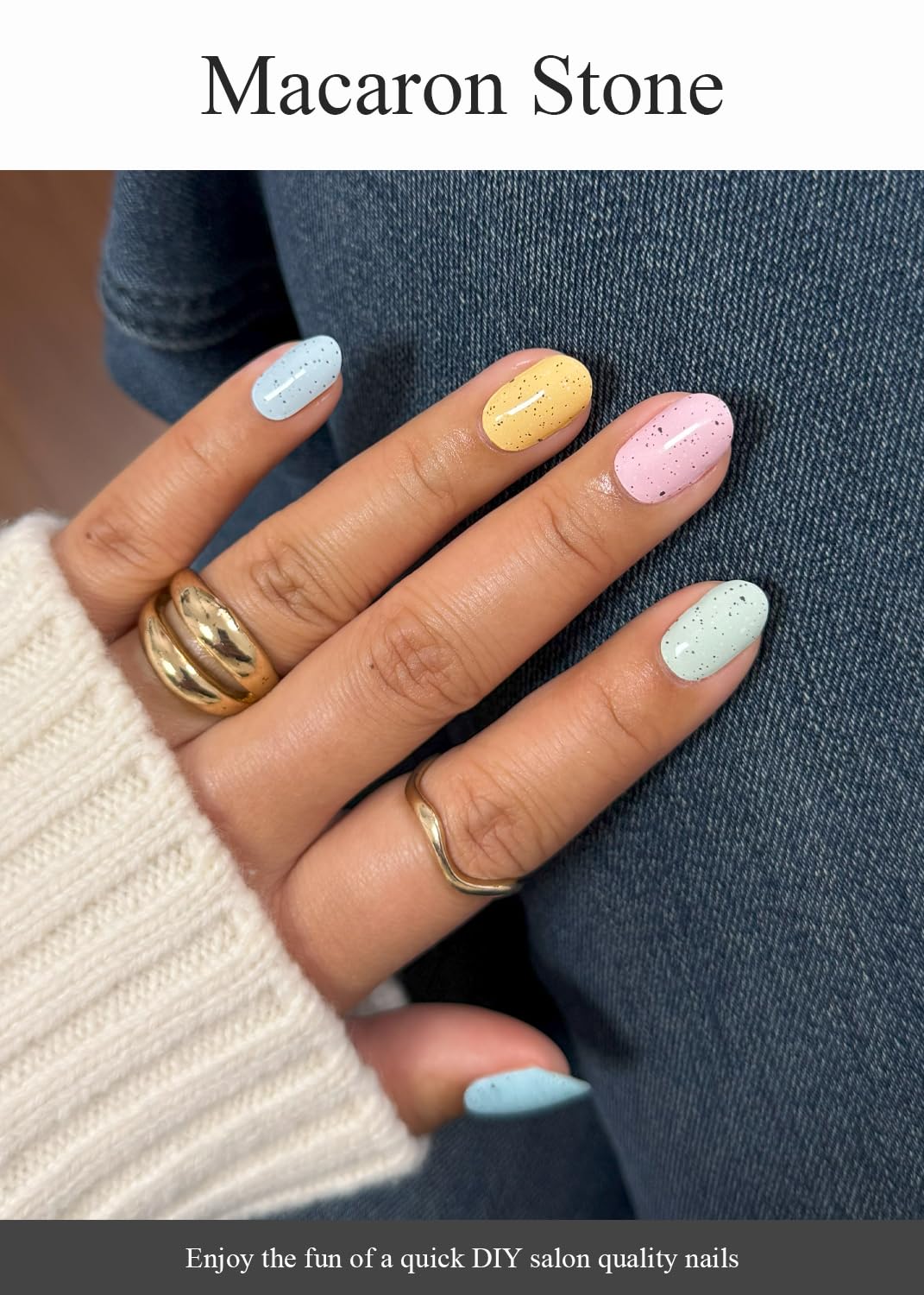 AutyaMee Semi Cured Gel Nail Strips (Colorful Stone), Spring Macaron, 20 Pcs Gel Nail Wraps, Stickers, Salon Quality, Easter, Works with Any UV Lamps