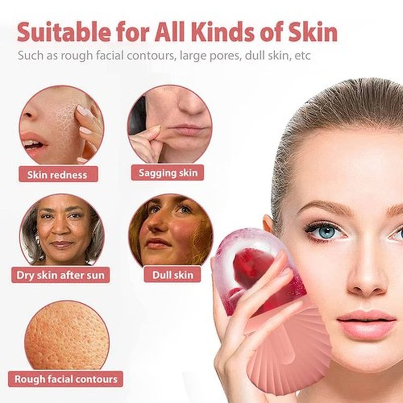 KOGITI Ice Mold for Face, Ice Roller for Face & Eye, Beauty Facial Ice Rollers Ice Holder Mold Face Puffiness Relief Massage Skin Care Tools, Ice Facial Cube (Shell-Pink)