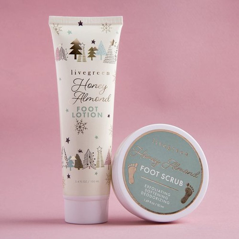 Live Green Bath and Body Present Set- Foot Spa Set with Fuzzy Socks, Lotion, and Scrub, Honey Almond