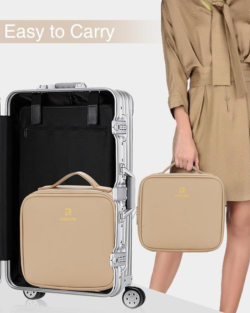 Relavel Travel Makeup Train Case Makeup Cosmetic Case Organizer Portable Artist Storage Bag with Adjustable Dividers for Cosmetics Makeup Brushes Toiletry Jewelry Digital Accessories Brown