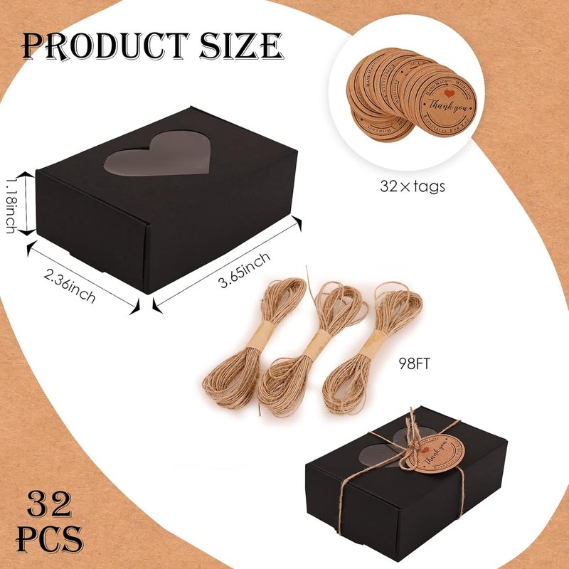Black Soap Boxes - 32 PCS for Homemade Soap | Rectangular Gift Packaging with Window, 3.54 x 2.36 x 1.18 Inch