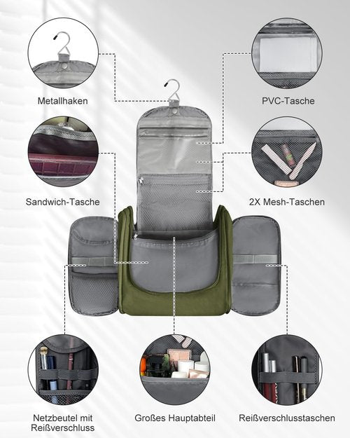 MULISOFT Toiletry Bag for Men and Women, Hanging Travel Toiletry Bag with Large Capacity, Water-resistant Makeup Bag with 16 Compartments for Toiletries and Cosmetics, Dopp Kit Shaving Bag, Green
