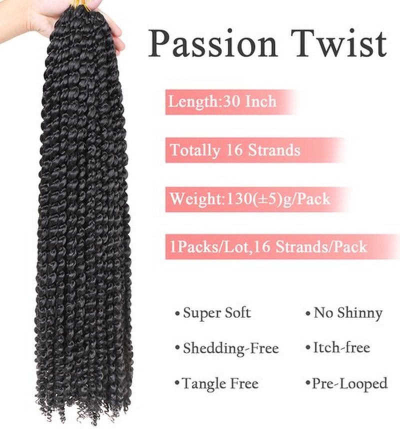 Leeven 1 Pack Passion Twist Braiding Hair for Butterfly Locs Natural Black Water Wave Crochet Passion Twist Hair for Women 30 Inch Super Long Bohemian Braids Synthetic Crochet Hair 1B#