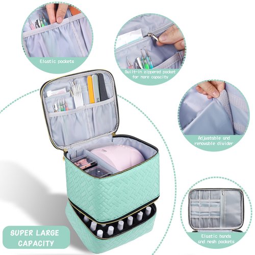 RZMAYIS Nail Polish Carrying Case Bag-Holds 30 Bottles, Double-Layer Nail Polish Storage and Nail Dryer Case