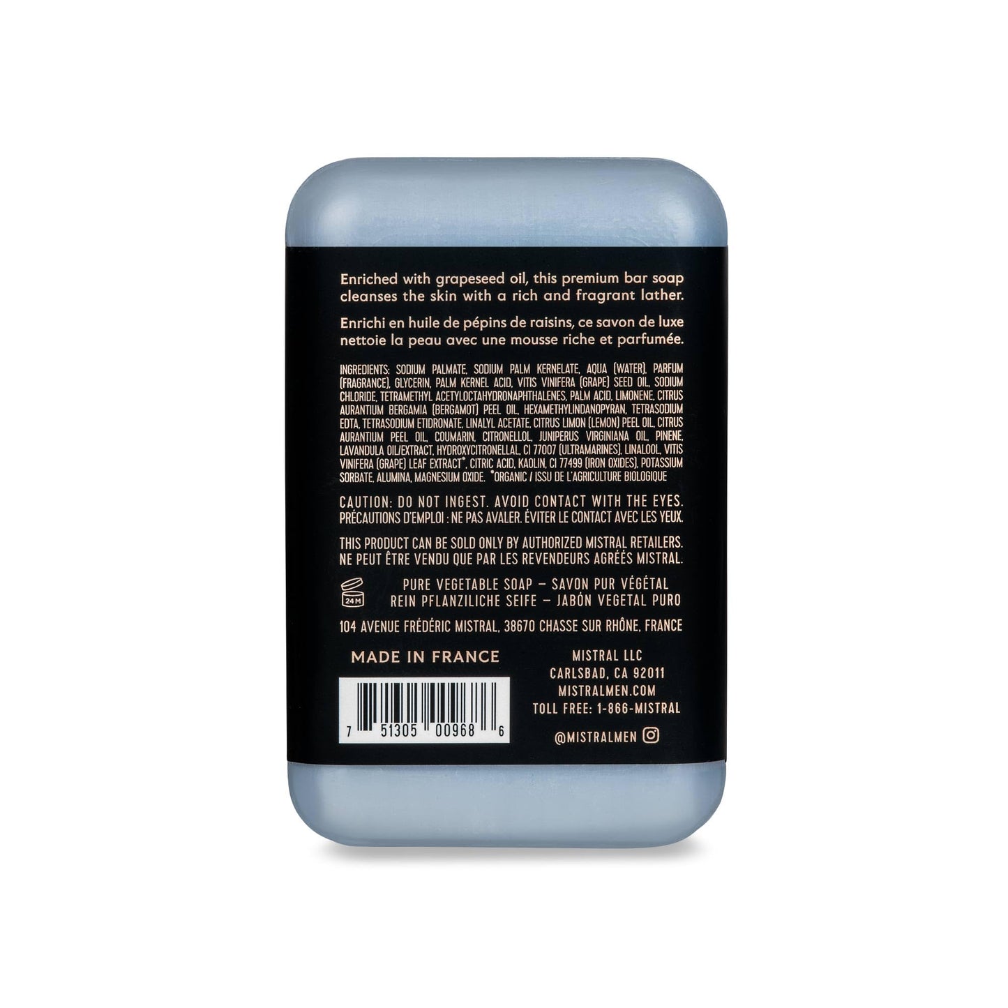 Mistral Silver Agave Luxury Bar Soap for Men, Natural Soap Bar, 8.8 oz