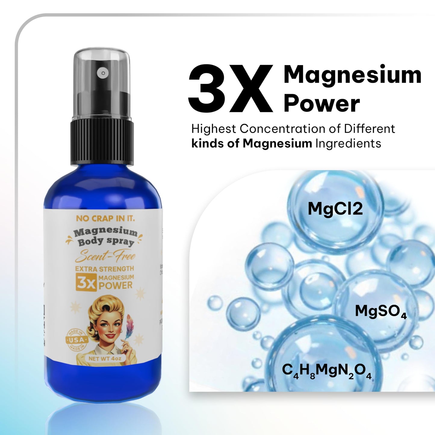 No Crap In It Magnesium Spray Triple Power – Magnesium Chloride, Witch Hazel, Spray with Lavender Essential Oil for Relaxation, Recovery & Daily Wellness – 4 oz (Scent Free)