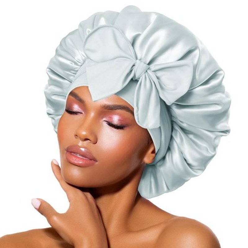 BONNET QUEEN Silk Bonnet for Sleeping Women Satin Bonnet Hair Bonnet Night Sleep Cap Scarf wrap for Curly Hair with tie Band Silver Grey