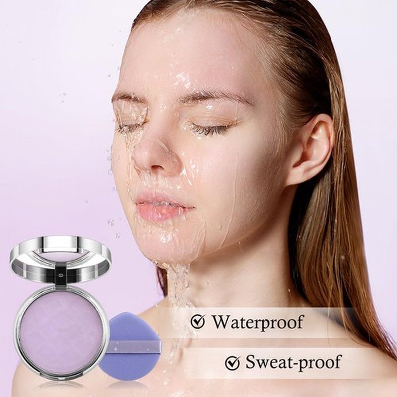 Boobeen Oil Control Face Powder, Jelly Pressed Powder Face Makeup Setting Powder, Lavender Matte Powder for Silky Blurring Oil Control Long-Lasting Makeup, With Powder Puff