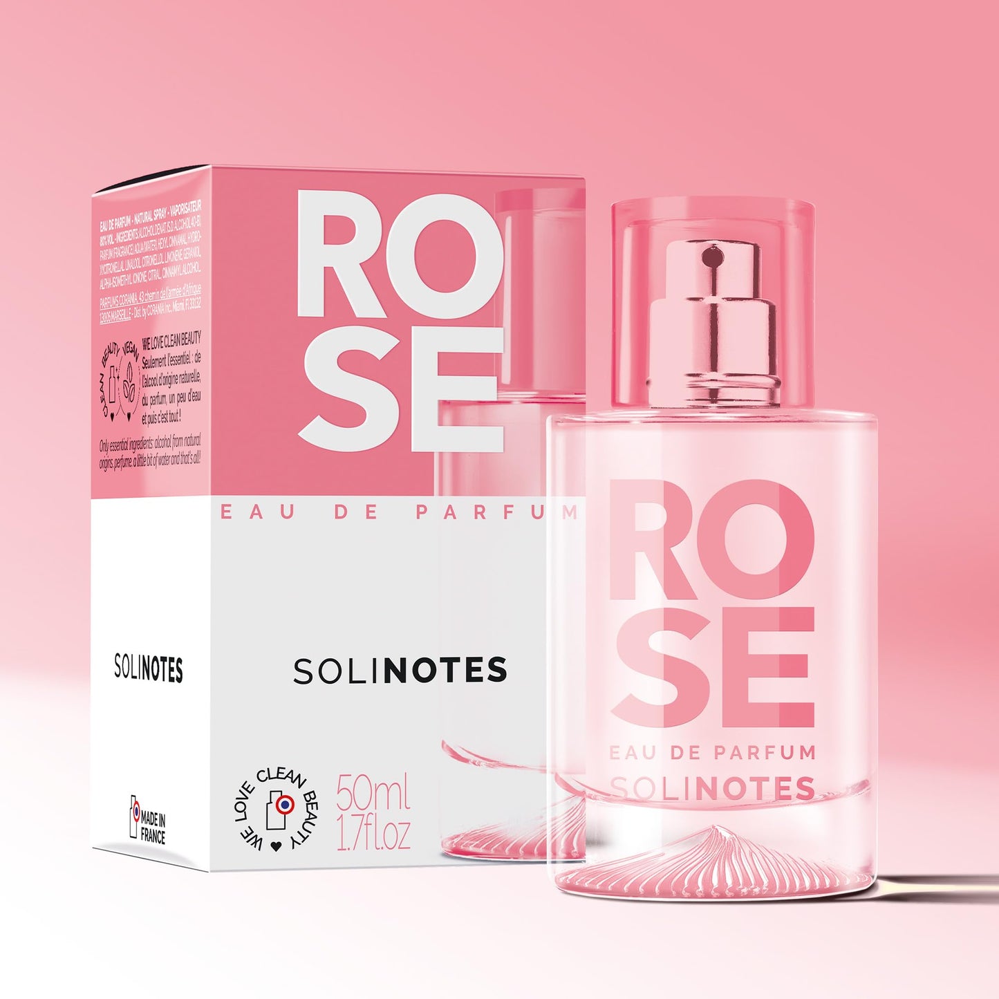 Solinotes Rose Eau de Parfum for Women & Men, Elegant Pink Blush Floral Perfume with Rose, Peony & Soft Musk, Long-Lasting Fragrance, Vegan, Made in France, 1.7 Fl Oz / 50 ml