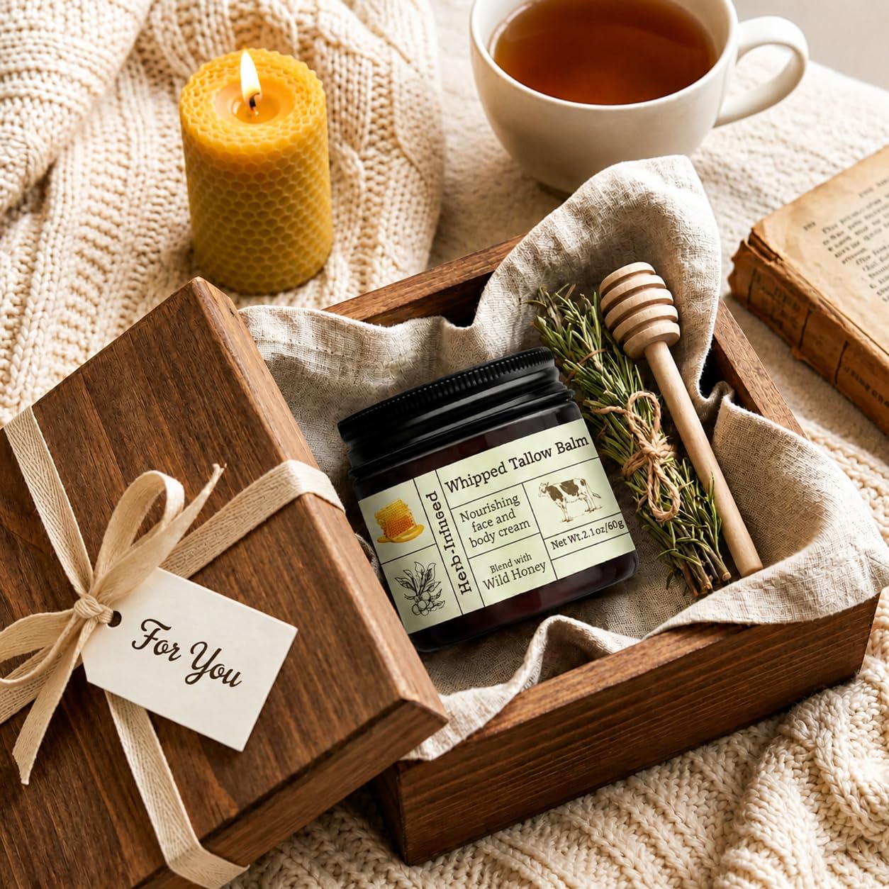 2PCS Beef Tallow for Skin, Grass-Fed Beef Tallow Balm with Raw Honey, Whipped Tallow Face & Body Cream, Natural Moisturizing Tallow Balm, Hydrating Organic Skin Care for Dry, Sensitive & Mature Skin