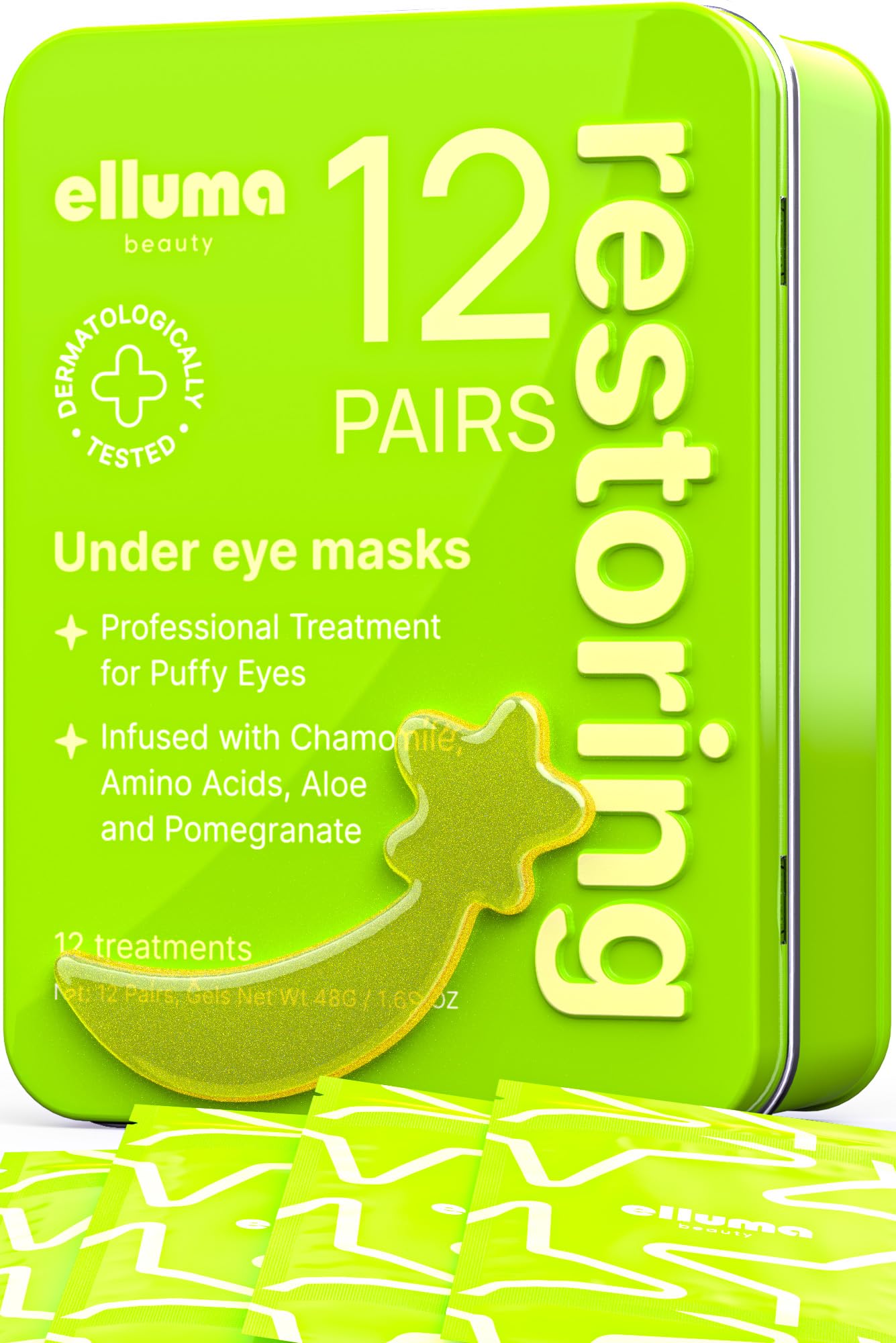 Elluma Beauty Under Eye Patches 12 Pairs of Themed Hydrogel Eye Gel Pads - For Puffy Eyes and Dark Circles, Under Eye Bags, Wrinkles - Restoring Set with Chamomile
