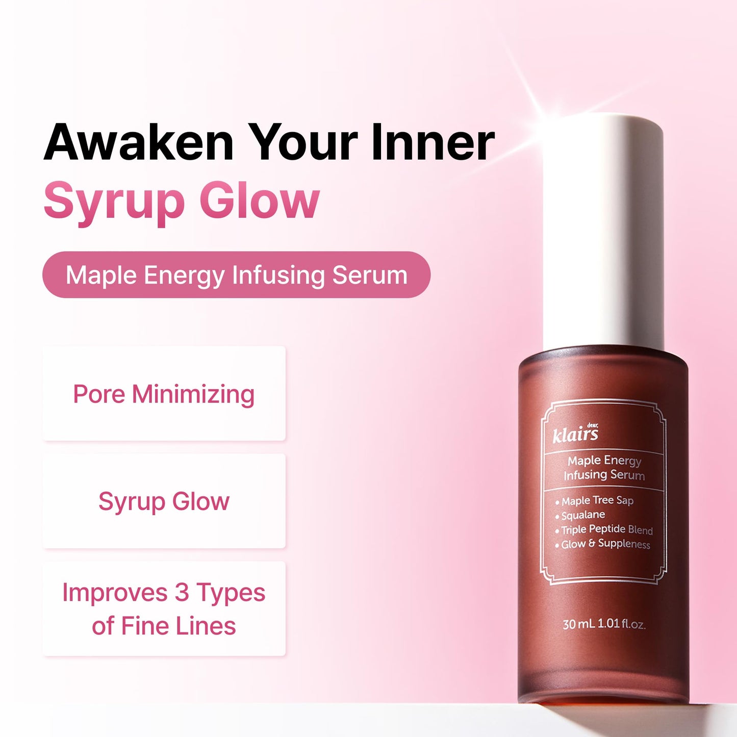DearKlairs Maple Energy Infusing Serum 30 ml, Anti Aging, Skin Barrier, Pore Minimizing, Peptide, Squalane, hydrating and moisturizing serum, Korean skin care, Dry Skin