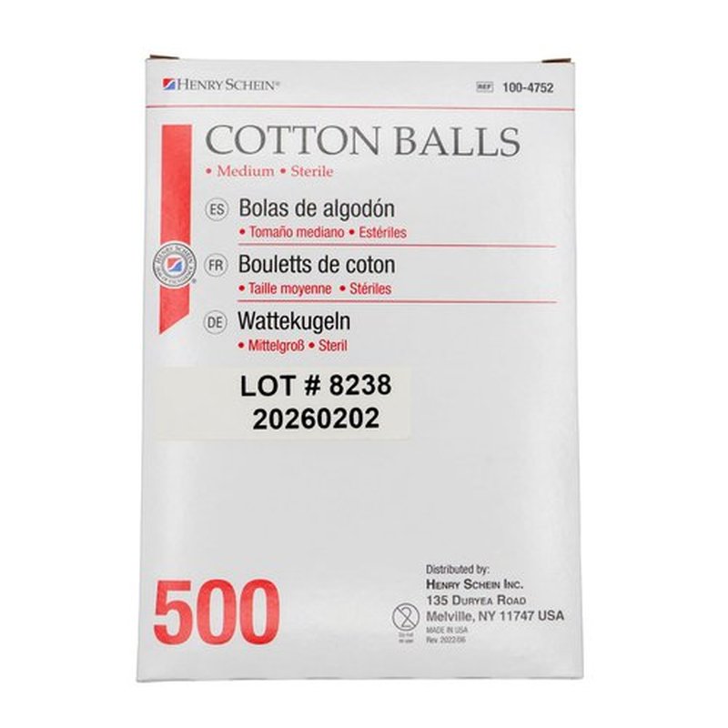 Henry Schein Cotton Ball, Sterile Medium, 500 / Box, 8 Boxes/Case