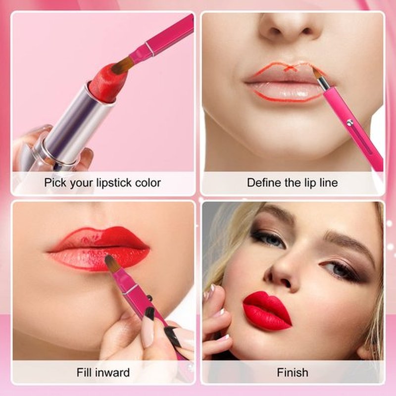 Unaone Retractable Lip Brush for Lipstick, 2 Pieces Double-ended Lip Applicator with Cap, Portable Lip Liner Brush Lip Gloss Eyeshadow Smudge Concealer Brush (Black/Rose Red)