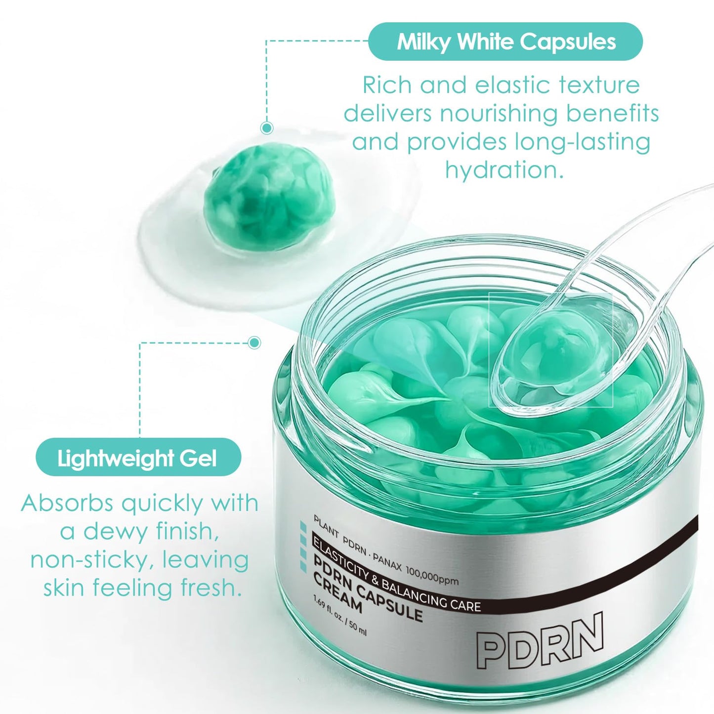 Roseblem PDRN Capsule Cream Face Moisturizer with 100,000 ppm PDRN & Collagen, Lightweight Gel Hydrator for Skin Repair, Elasticity & Long-Lasting Moisture, 1.69 oz