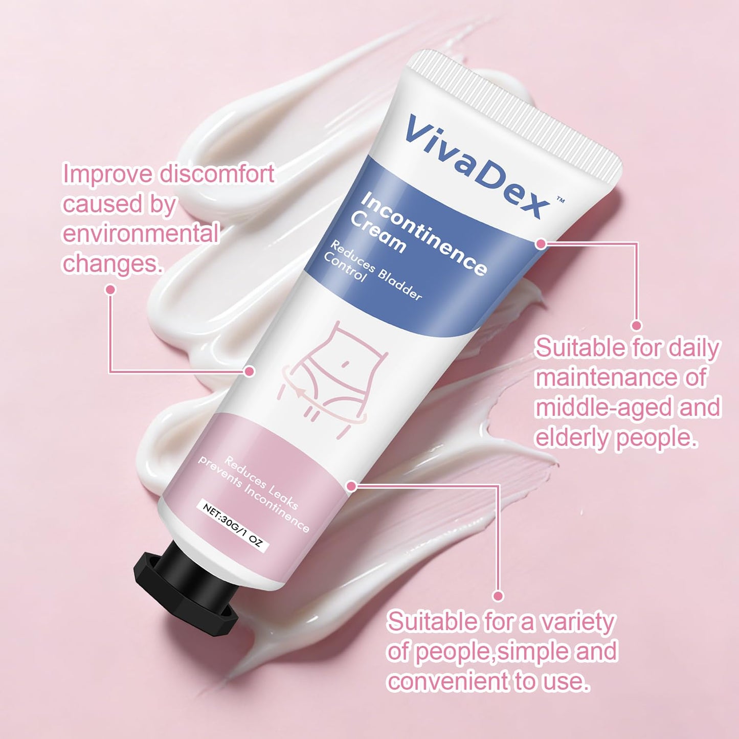 VivaDex Cream Incontinence for Women, Skin Protectant Moisture Barrier, Gentle Soothing Lightweight Non-Greasy Daily Intimate Skin Care (1PCS)