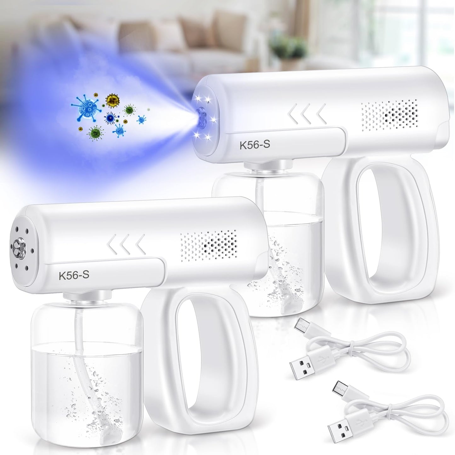 Mysora 2 Pack Rechargeable Nano Spray Gun Wireless Fogger Machine Handheld Electric Atomizer Portable Barber Mist Sprayer Nano Steam Gun with Blue Light for Home Office(K5mini)